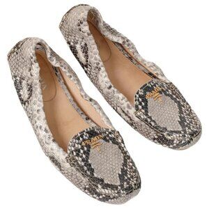 Prada Python Snake Embossed Leather Scrunch Moccasin Loafer Flats Shoes 36 5.5